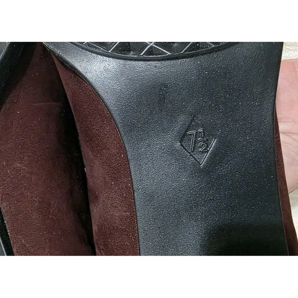 Whats What Maroon Suede Loafer Block High Heel Square Toe Silver Link Buckle 7.5